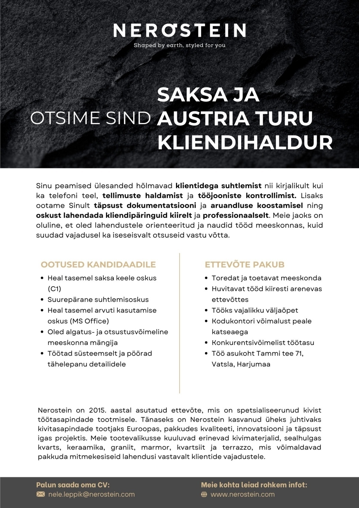 NEROSTEIN OÜ Saksa ja Austria turu kliendihaldur