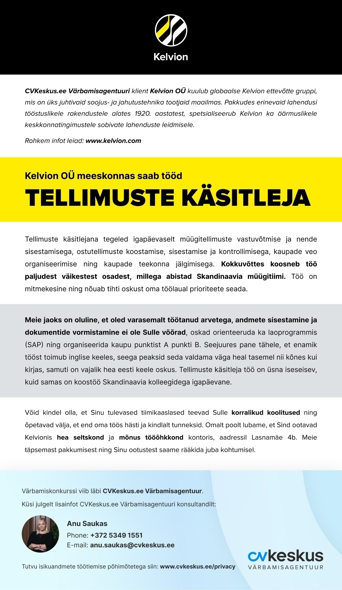 Kelvion OÜ TELLIMUSTE KÄSITLEJA