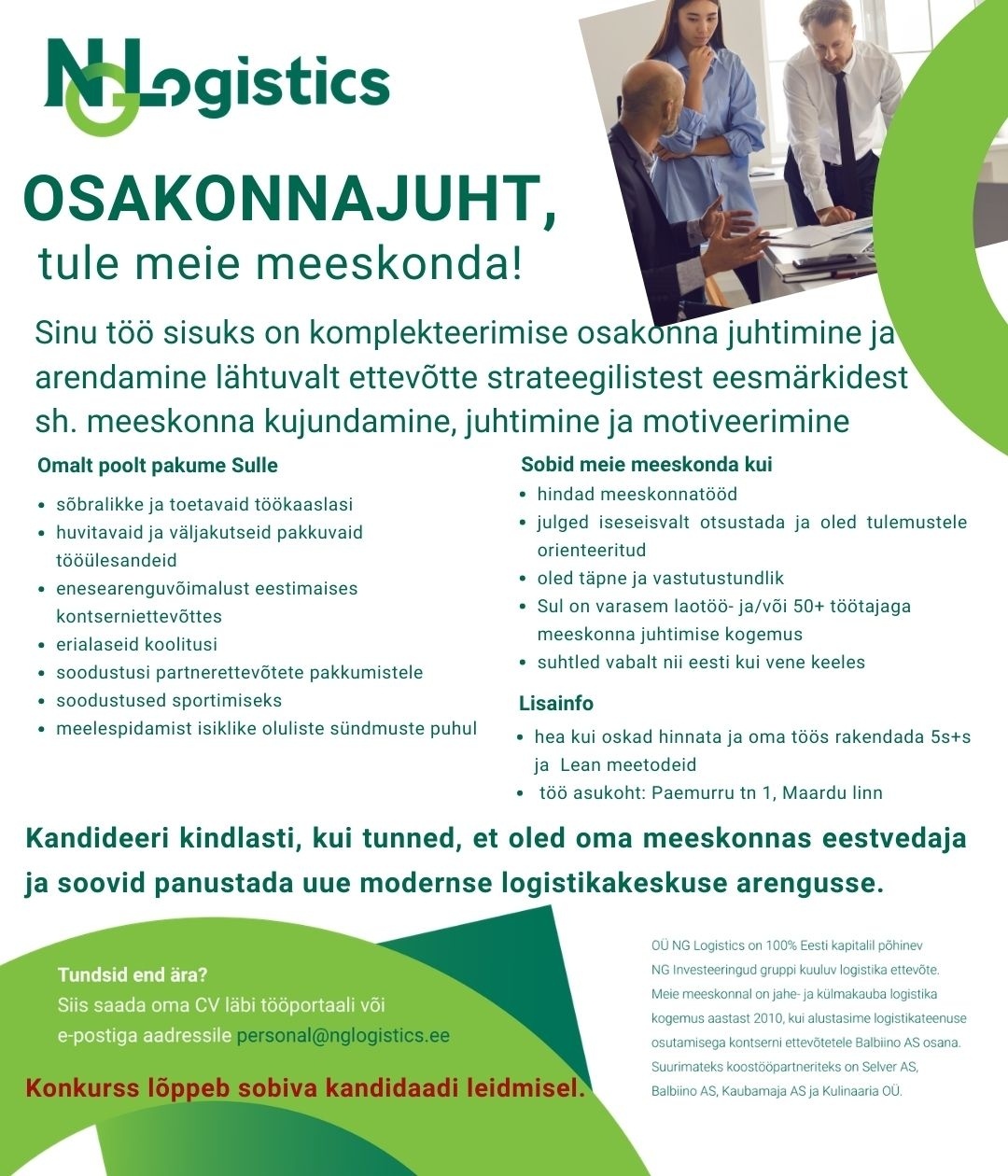 OÜ NG Logistics Osakonnajuht