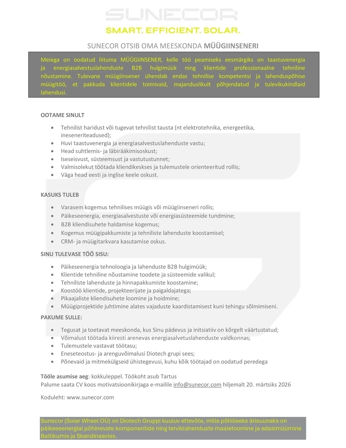 Solar Wheel OÜ Müügiinsener