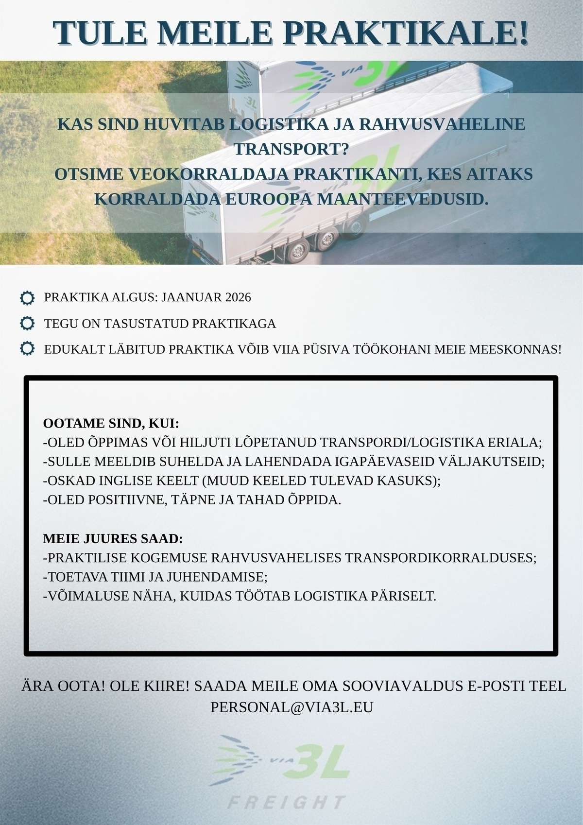 Via 3L OÜ Veokorraldaja praktikant