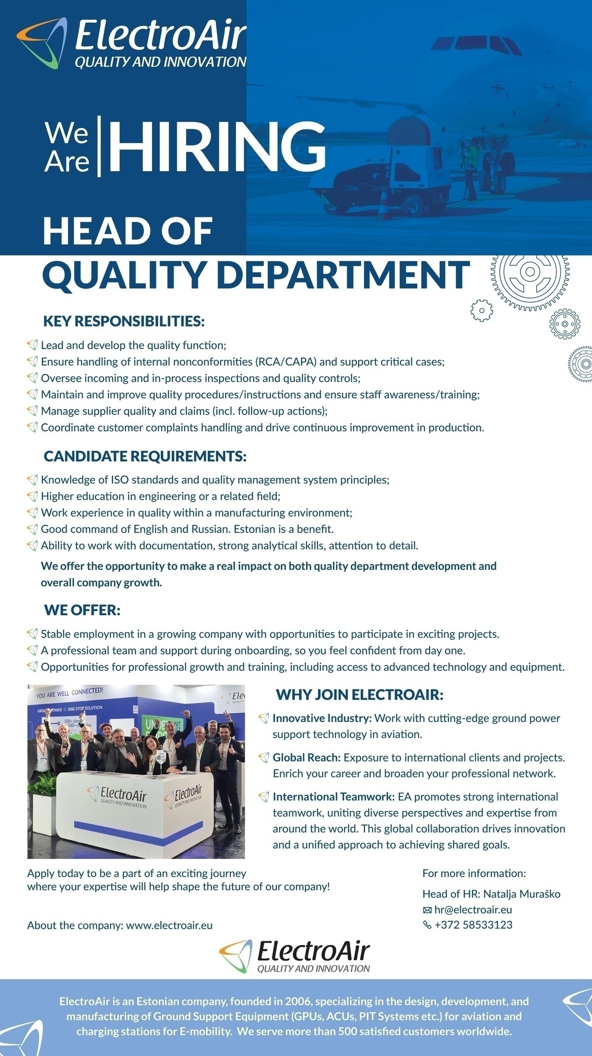 ELECTROAIR OÜ Head of Quality