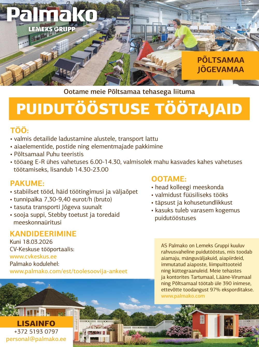Palmako AS Puidutööstuse töötaja (Põltsamaa tehas)