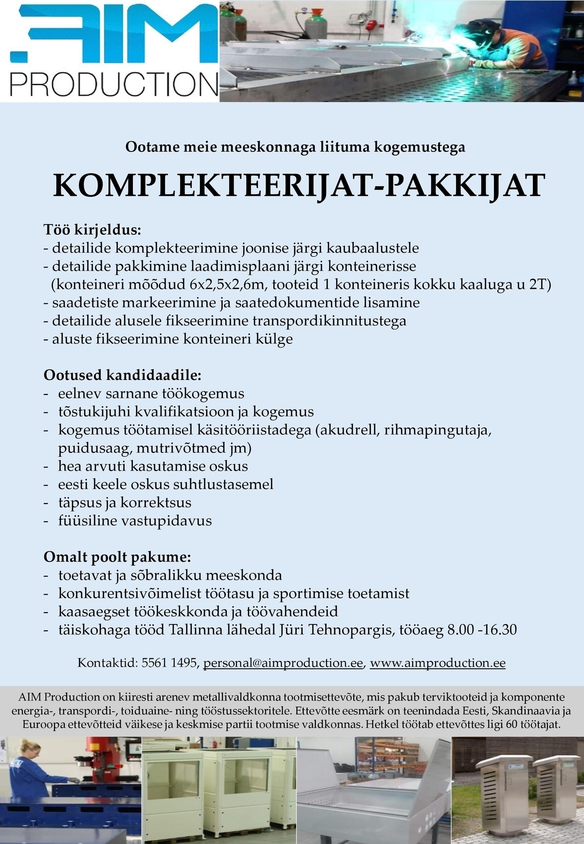 AIM PRODUCTION OÜ KOMPLEKTEERIJA-PAKKIJA