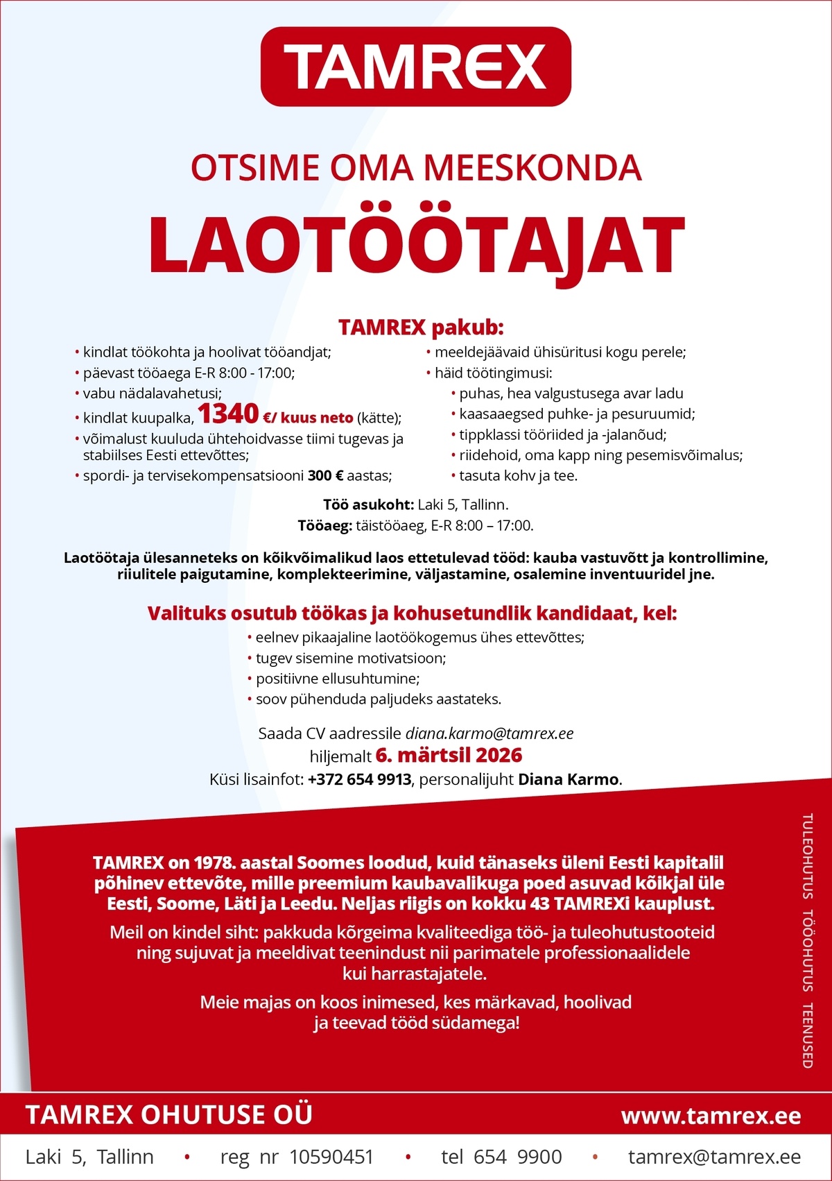 Tamrex Ohutuse OÜ Laotöötaja