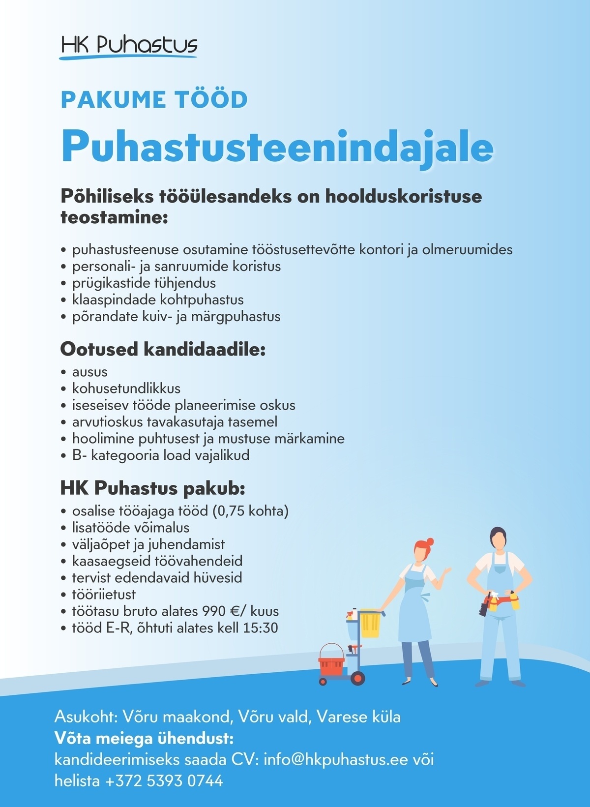 HK Puhastus OÜ Puhastusteenindaja