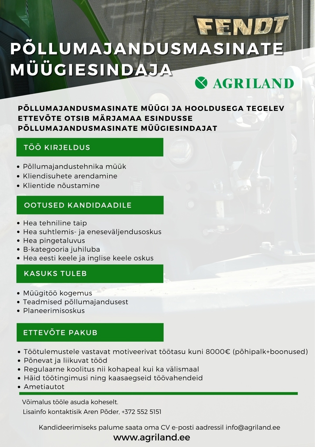 Agriland OÜ Müügiesindaja