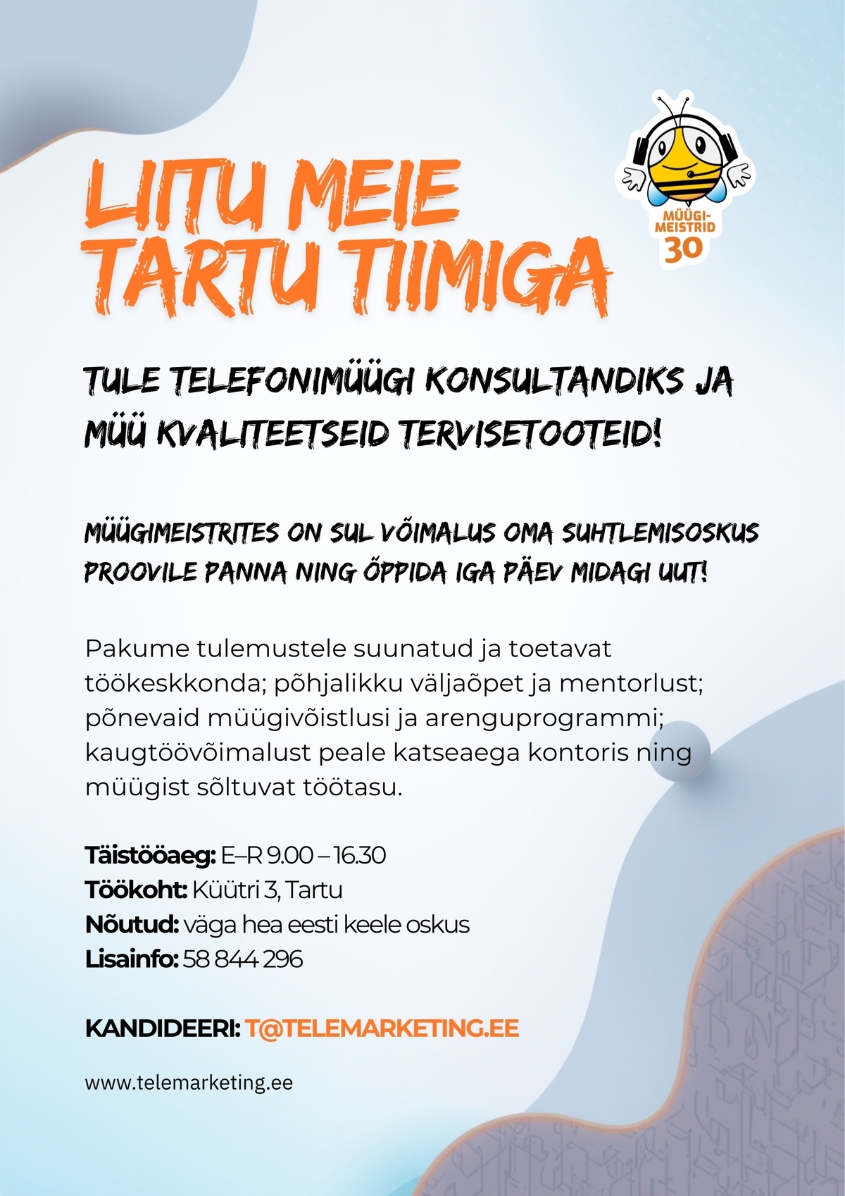 Müügimeistrite AS Tervisetoodete müügikonsultant Tartus