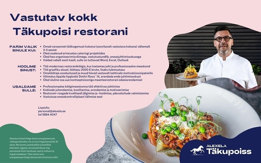 AS Alexela Vastutav kokk Täkupoisi restorani