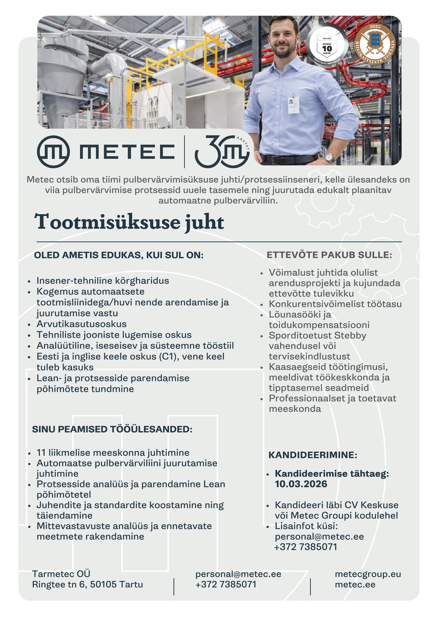 Tarmetec OÜ Tootmisüksuse juht