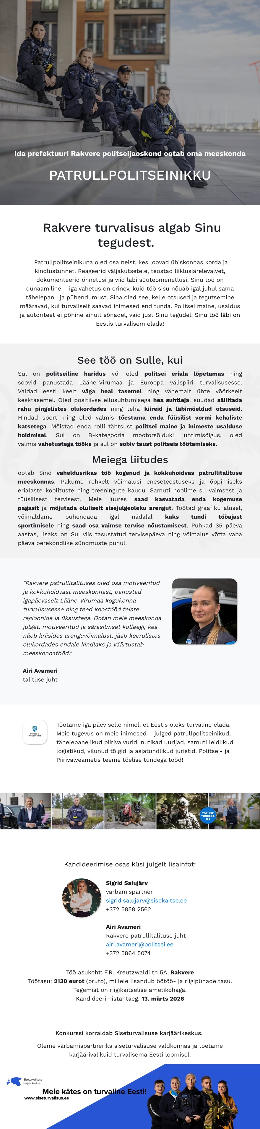 Siseturvalisuse karjäärikeskus Rakvere patrullpolitseinik