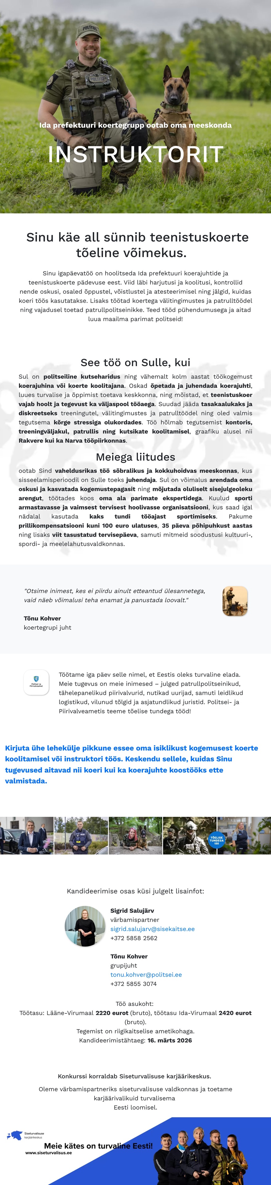 Siseturvalisuse karjäärikeskus I koertegrupi instruktor