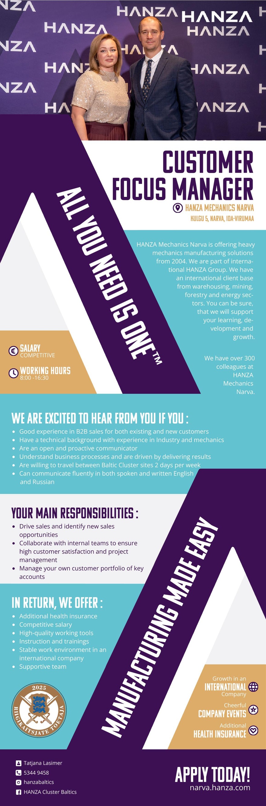 HANZA Mechanics Narva AS Customer Focus Manager