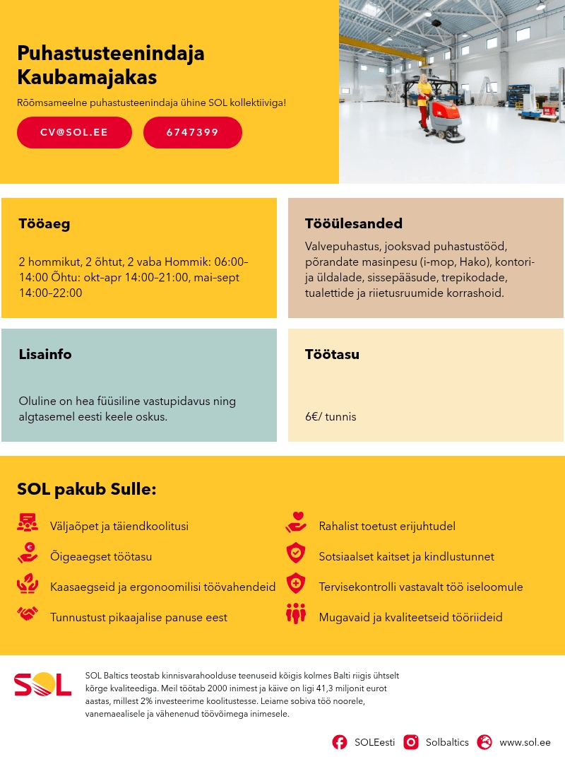 SOL Baltics OÜ Puhastusteenindaja Kaubamajakas