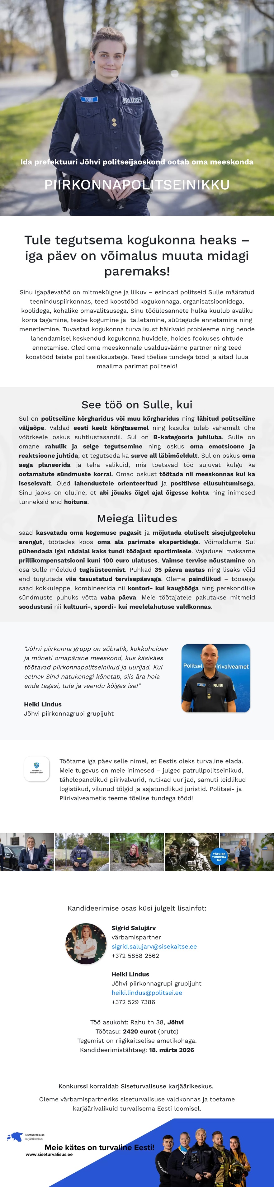 Siseturvalisuse karjäärikeskus Jõhvi piirkonnapolitseinik
