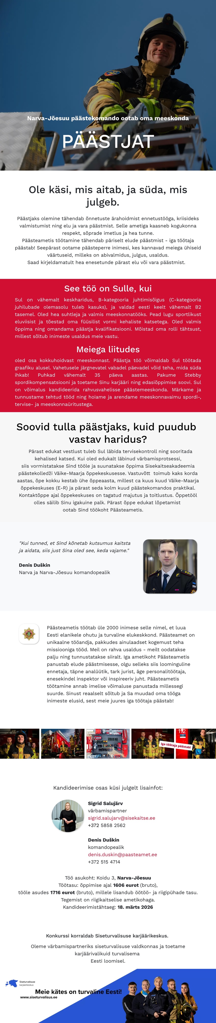 Siseturvalisuse karjäärikeskus Narva-Jõesuu päästekomando päästja