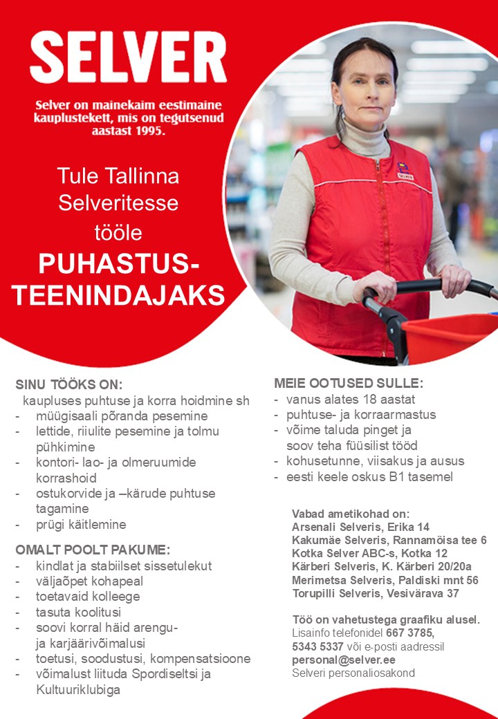 Selver Puhastusteenindaja Tallinna Selverites