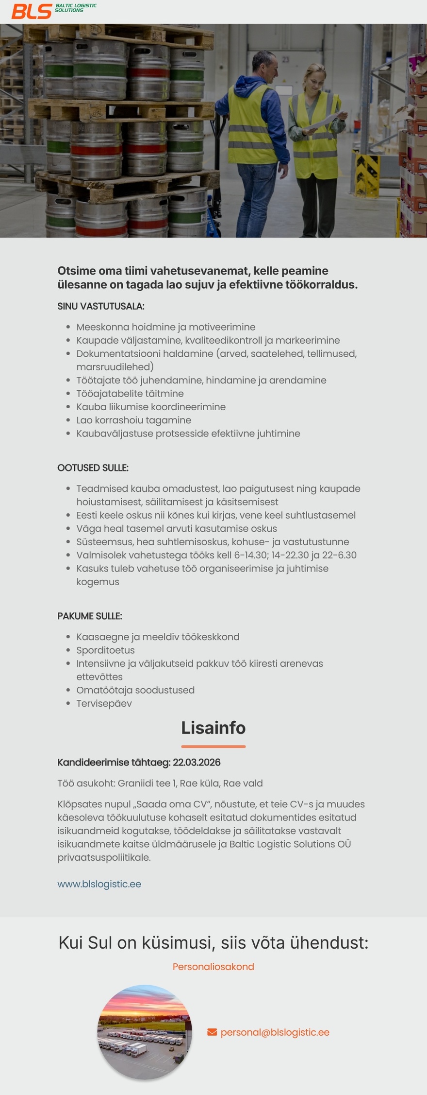 Baltic Logistic Solutions OÜ Vahetusevanem