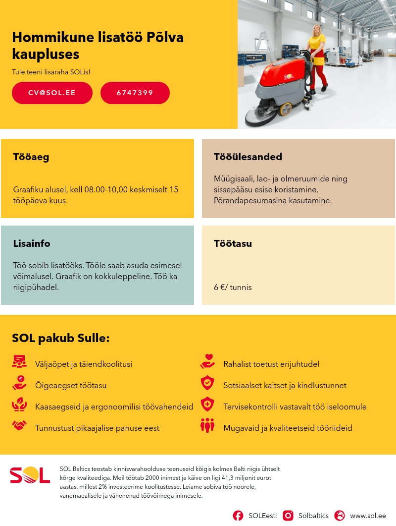 SOL Baltics OÜ Hommikune lisatöö Põlva kaupluses