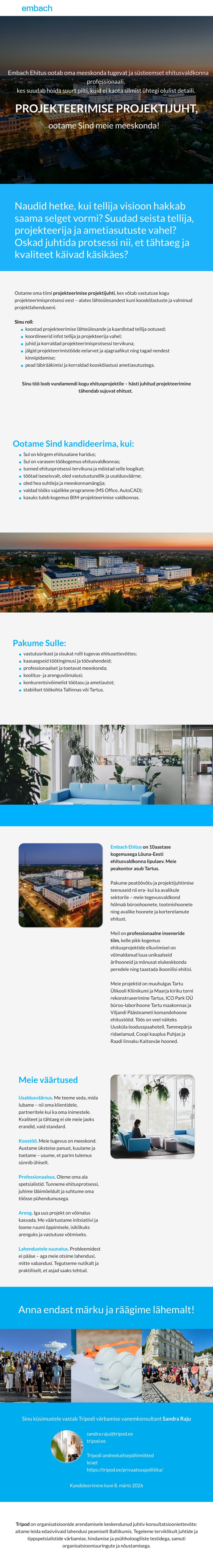 Tripod Embach Ehitus - Projekteerimise projektijuht