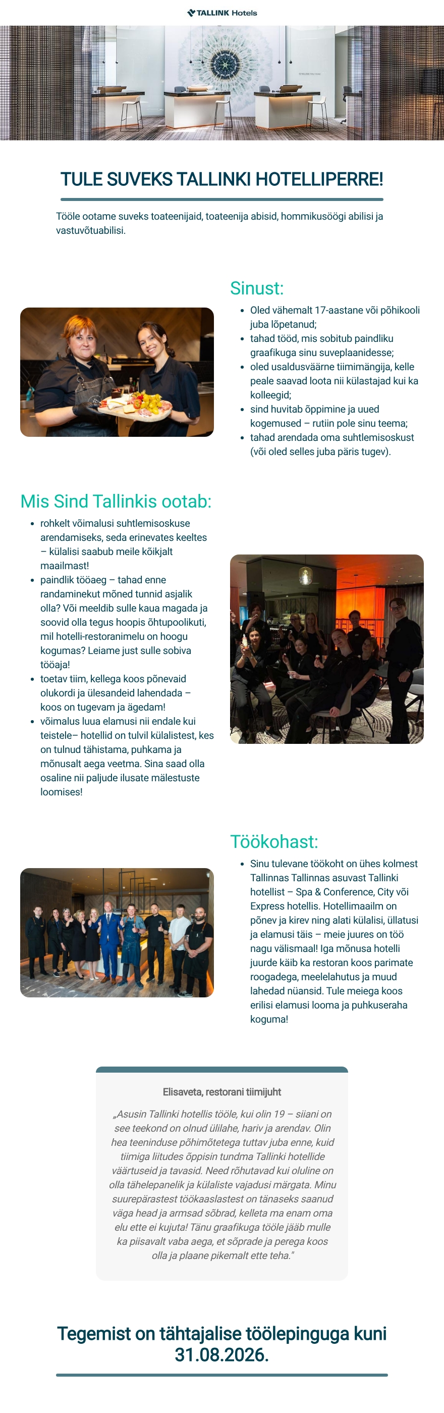 Tallink Grupp AS Tallink hotellide suvetöötajad