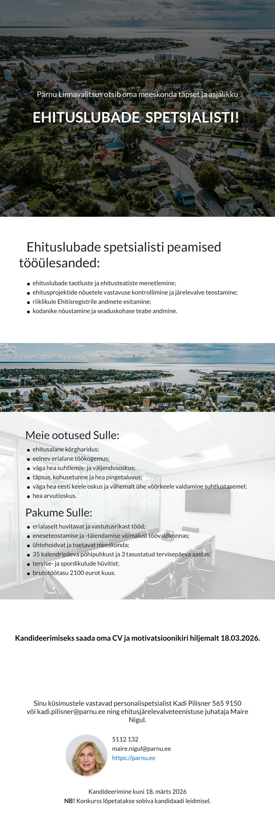 Pärnu Linnavalitsus Ehituslubade spetsialist