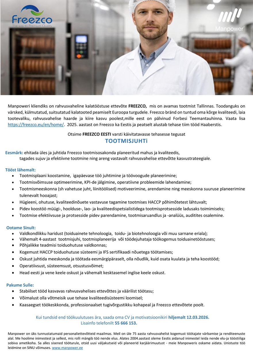 Manpower OÜ Tootmisjuht