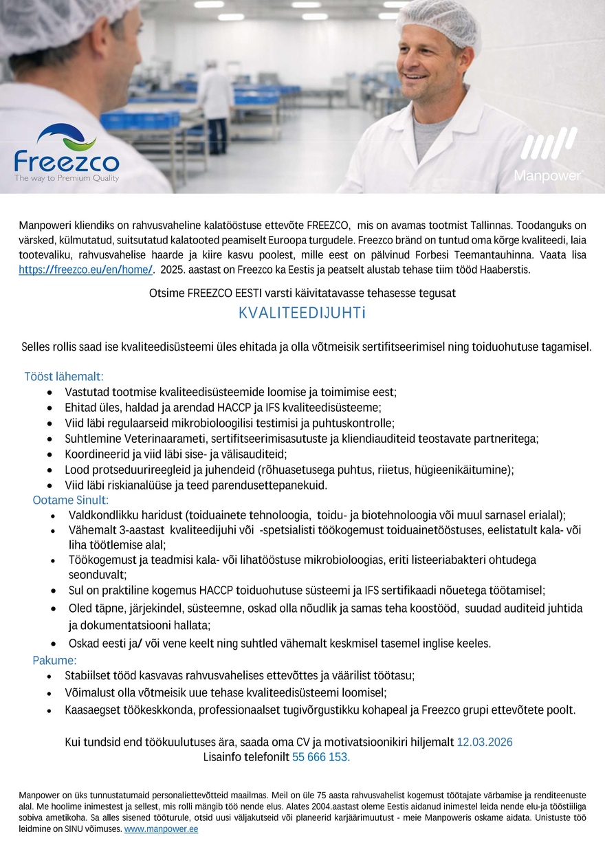 Manpower OÜ Kvaliteedijuht