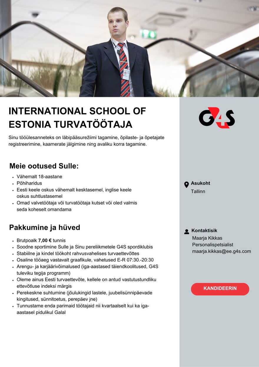 AS G4S Eesti INTERNATIONAL SCHOOL OF ESTONIA TURVATÖÖTAJA