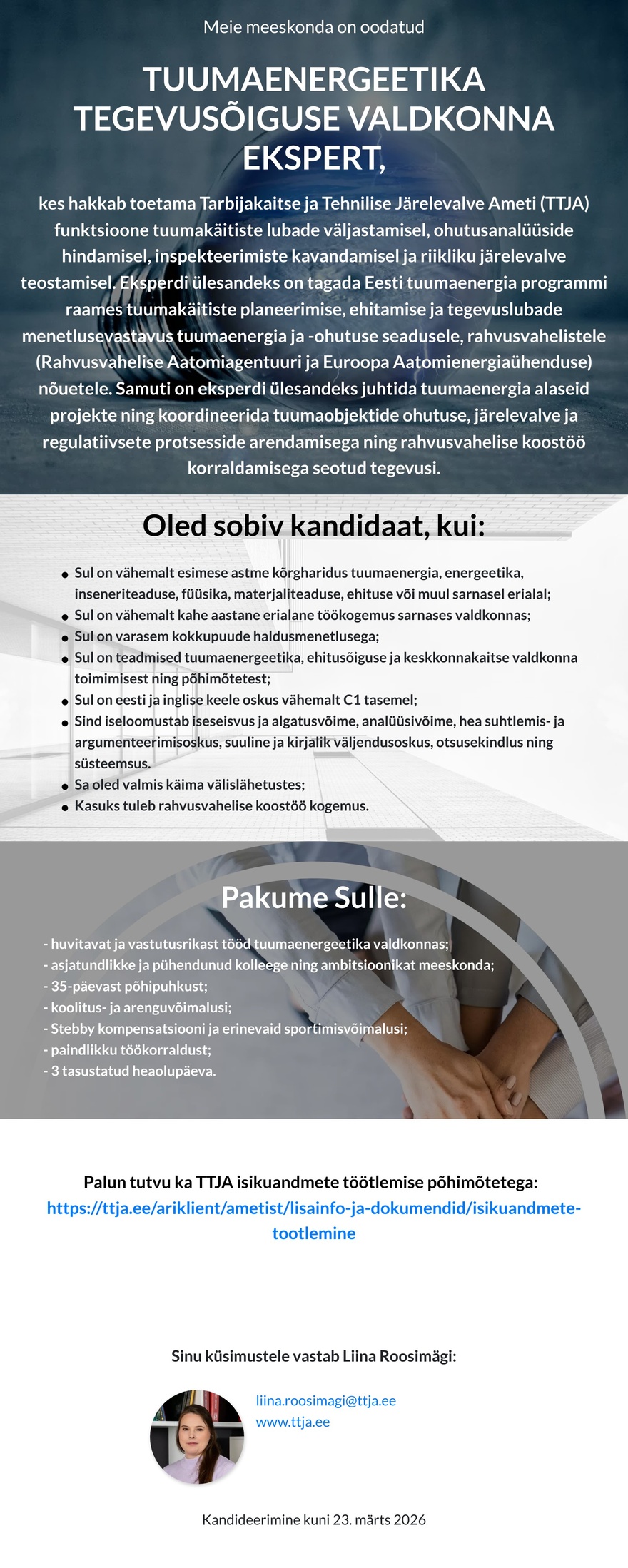 Tarbijakaitse ja Tehnilise Järelevalve Amet Tuumaenergeetika tegevusõiguse valdkonna ekspert