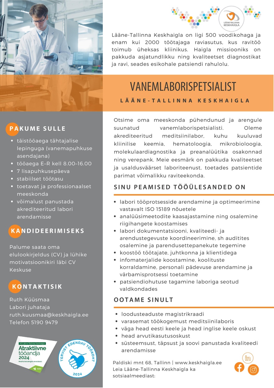 AS Lääne-Tallinna Keskhaigla Vanemlaborispetsialist