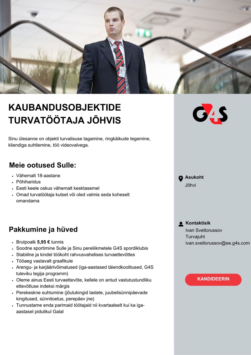 AS G4S Eesti Kaubandusobjektide turvatöötaja Jõhvis
