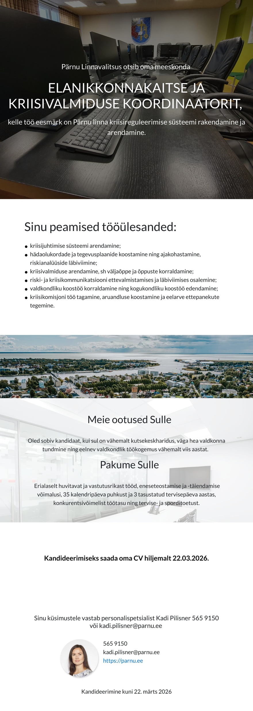 Pärnu Linnavalitsus Elanikkonnakaitse ja kriisivalmiduse koordinaator