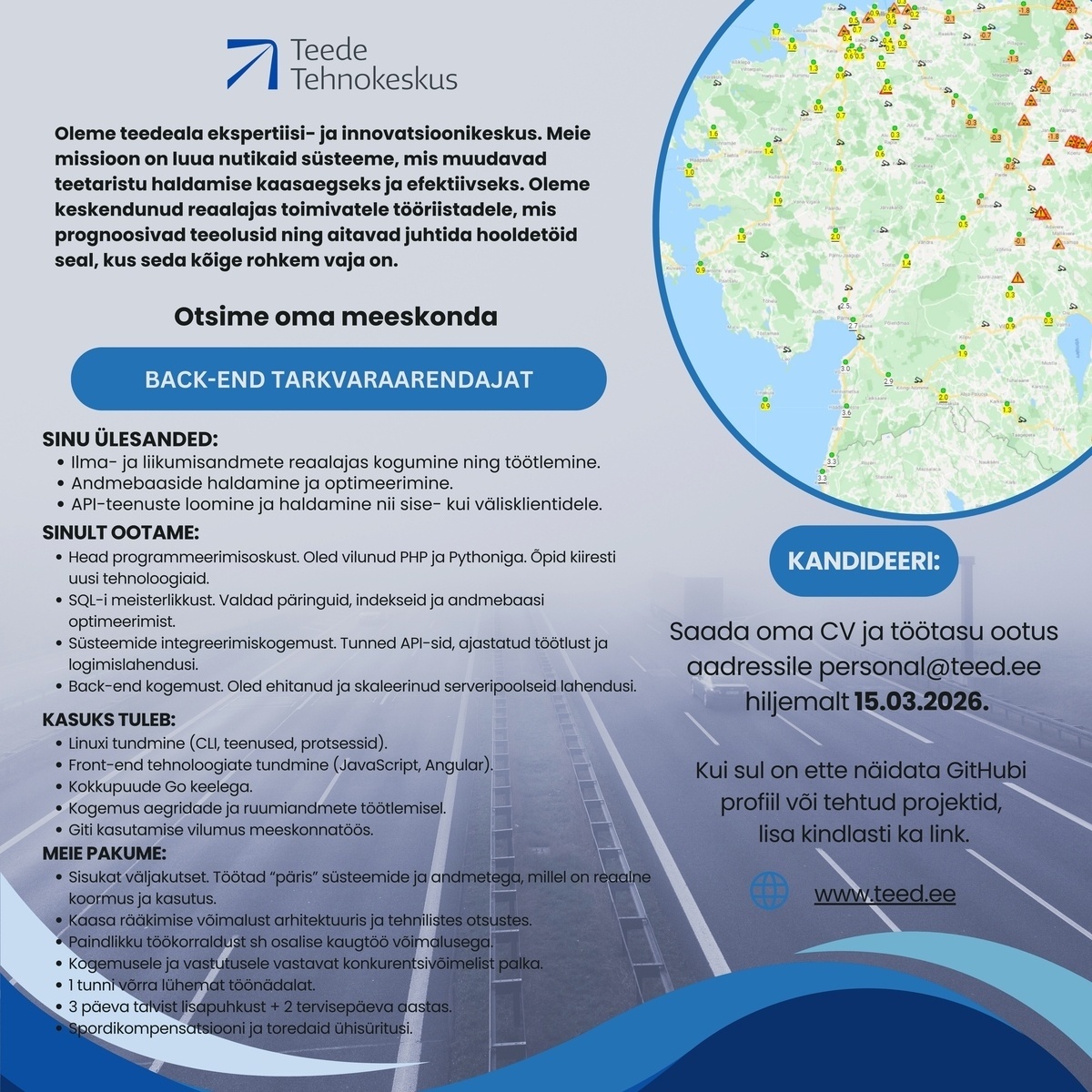 Teede Tehnokeskus AS Back-end tarkvaraarendaja
