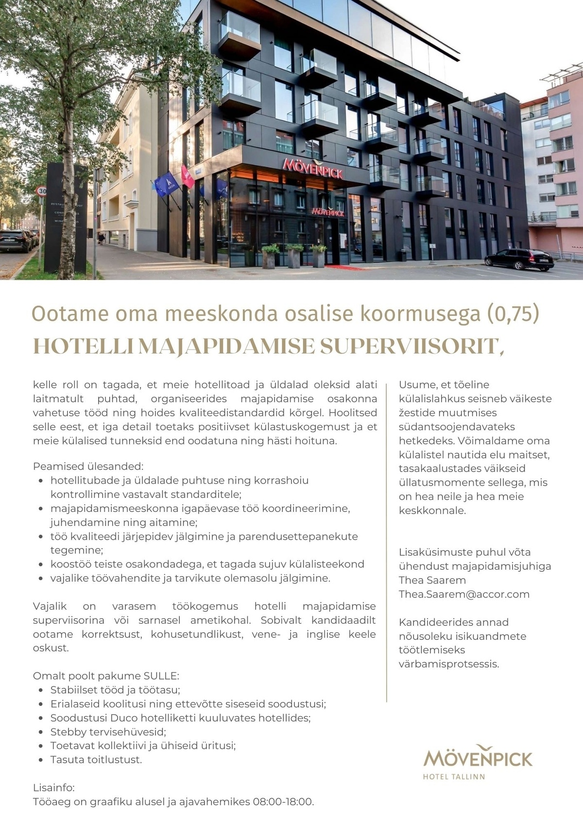 Duco MP OÜ Majapidamise superviisor - liitu Mövenpick Hotel Tallinn meeskonnaga!