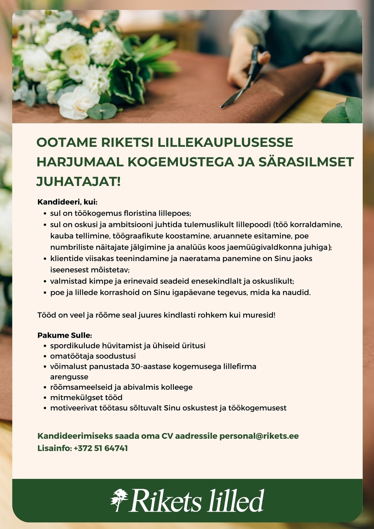 RIKETS HULGI OÜ Lillepoe juhataja Harjumaale