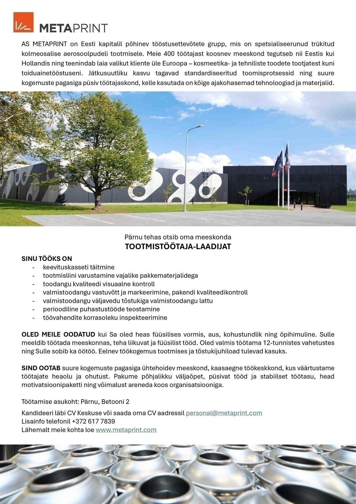 Metaprint AS Tootmistöötaja-laadija (Pärnu tehas)