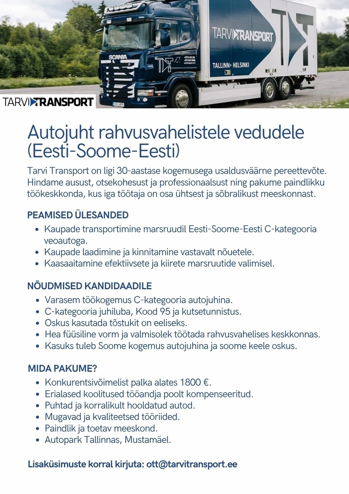 TARVI TRANSPORDI OÜ Autojuht