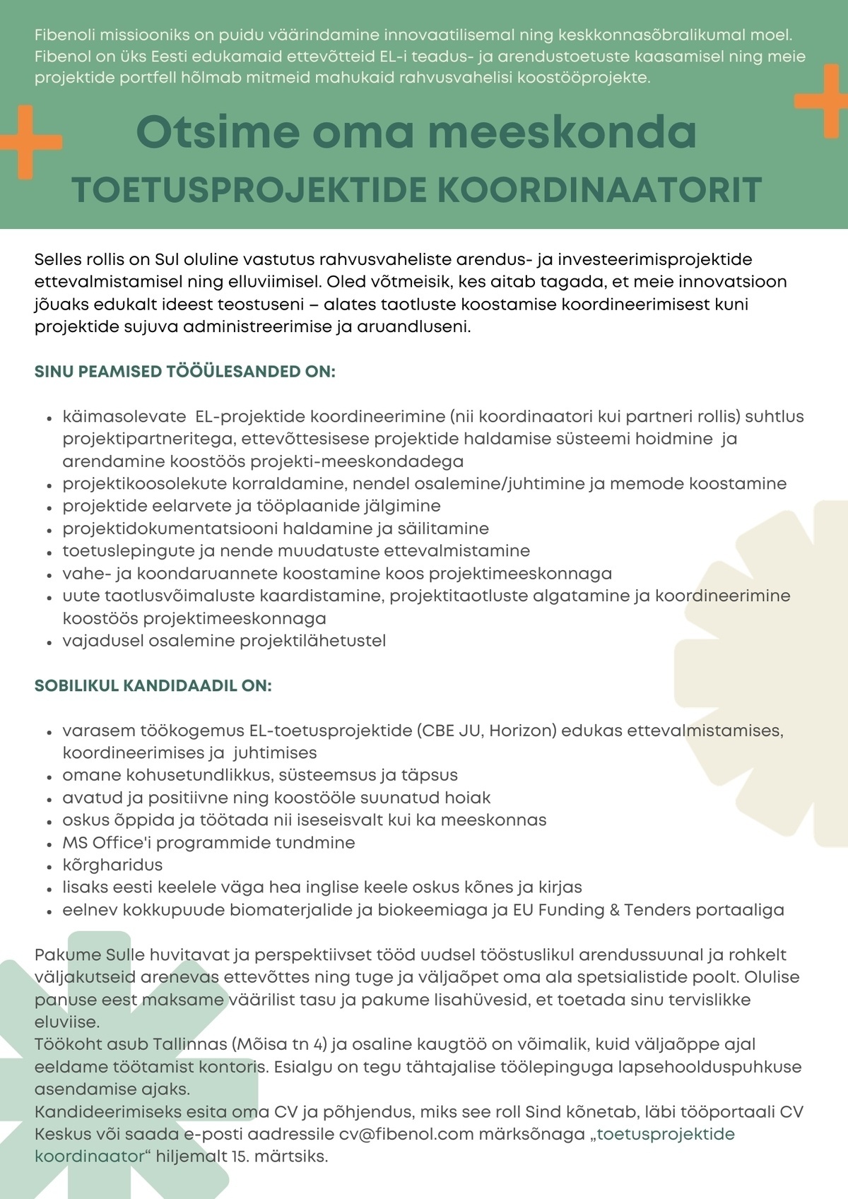 Fibenol Imavere OÜ TOETUSPROJEKTIDE KOORDINAATOR