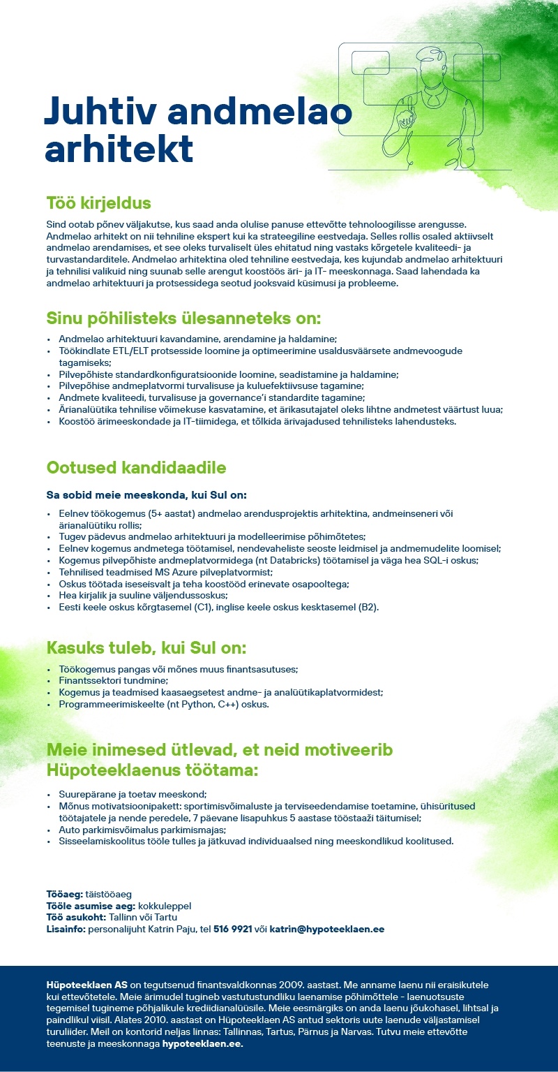 HÜPOTEEKLAEN AS Juhtiv andmelao arhitekt