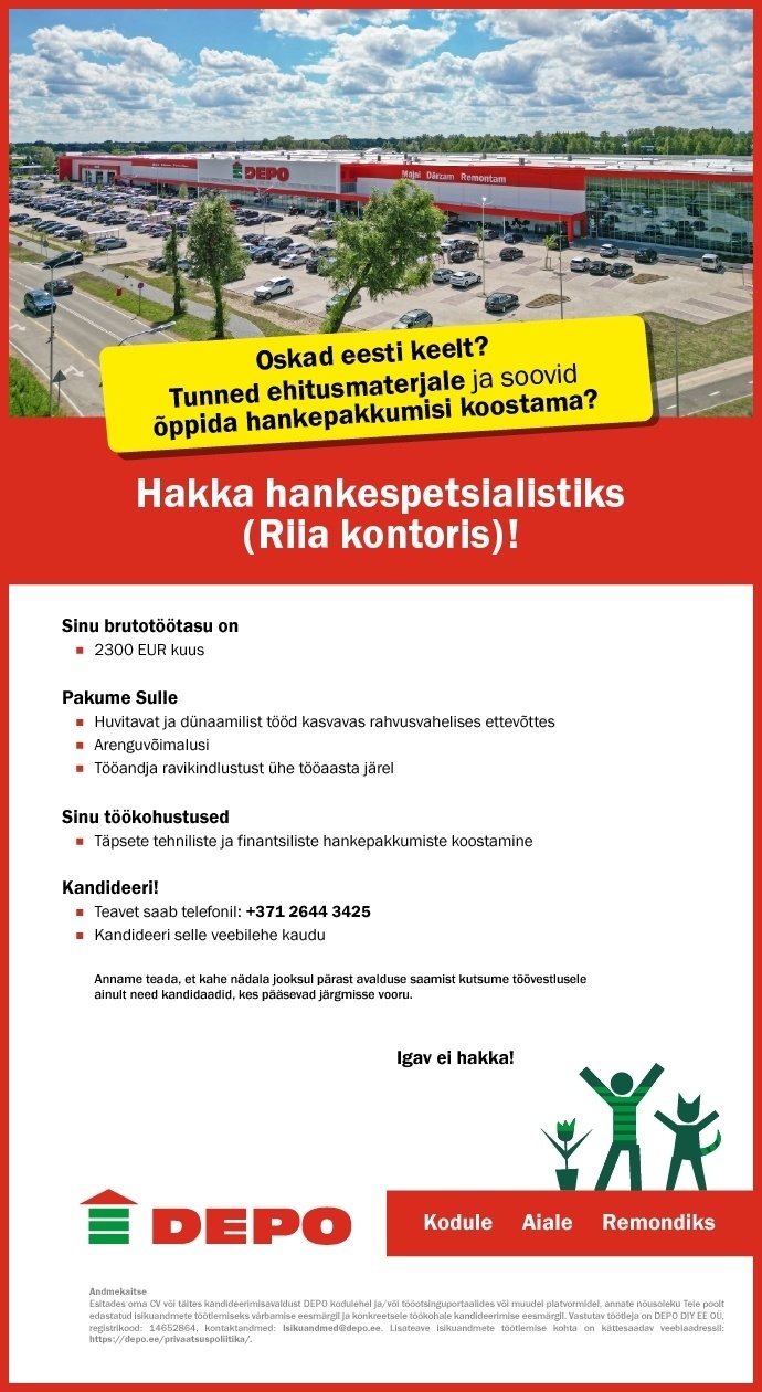 DEPO DIY EE OÜ Hankespetsialist (Riia kontoris)