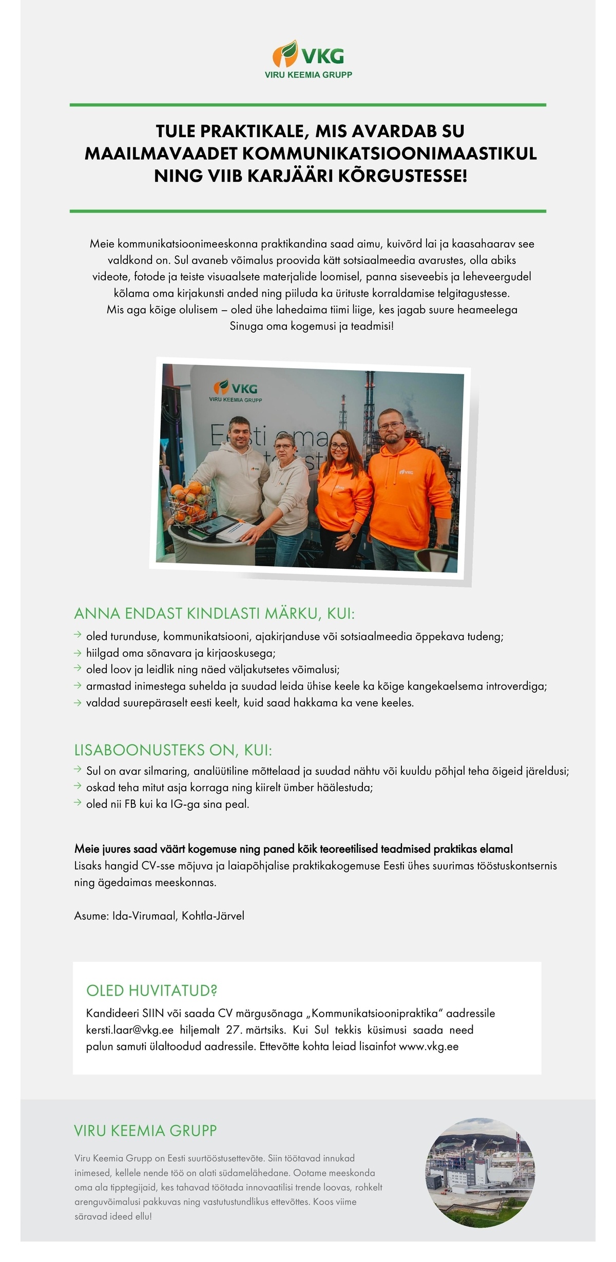 Viru Keemia Grupp AS KOMMUNIKATSIOONIMEESKONNA PRAKTIKANT