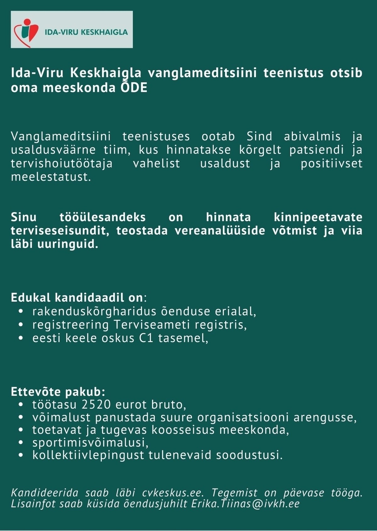 Ida-Viru Keskhaigla SA Õde vanglameditsiini teenistusse