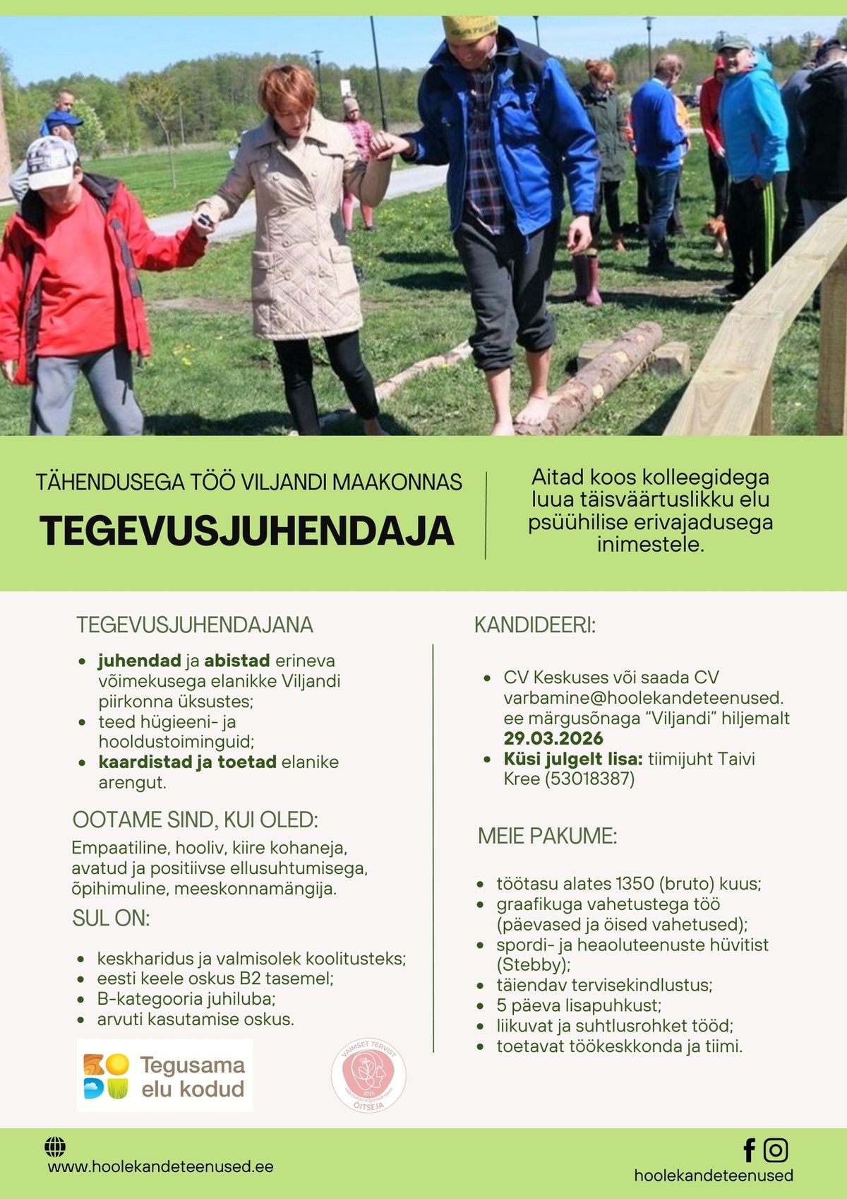 HOOLEKANDETEENUSED AS TÄHENDUSEGA TÖÖ tegevusjuhendajale Viljandi maakonnas