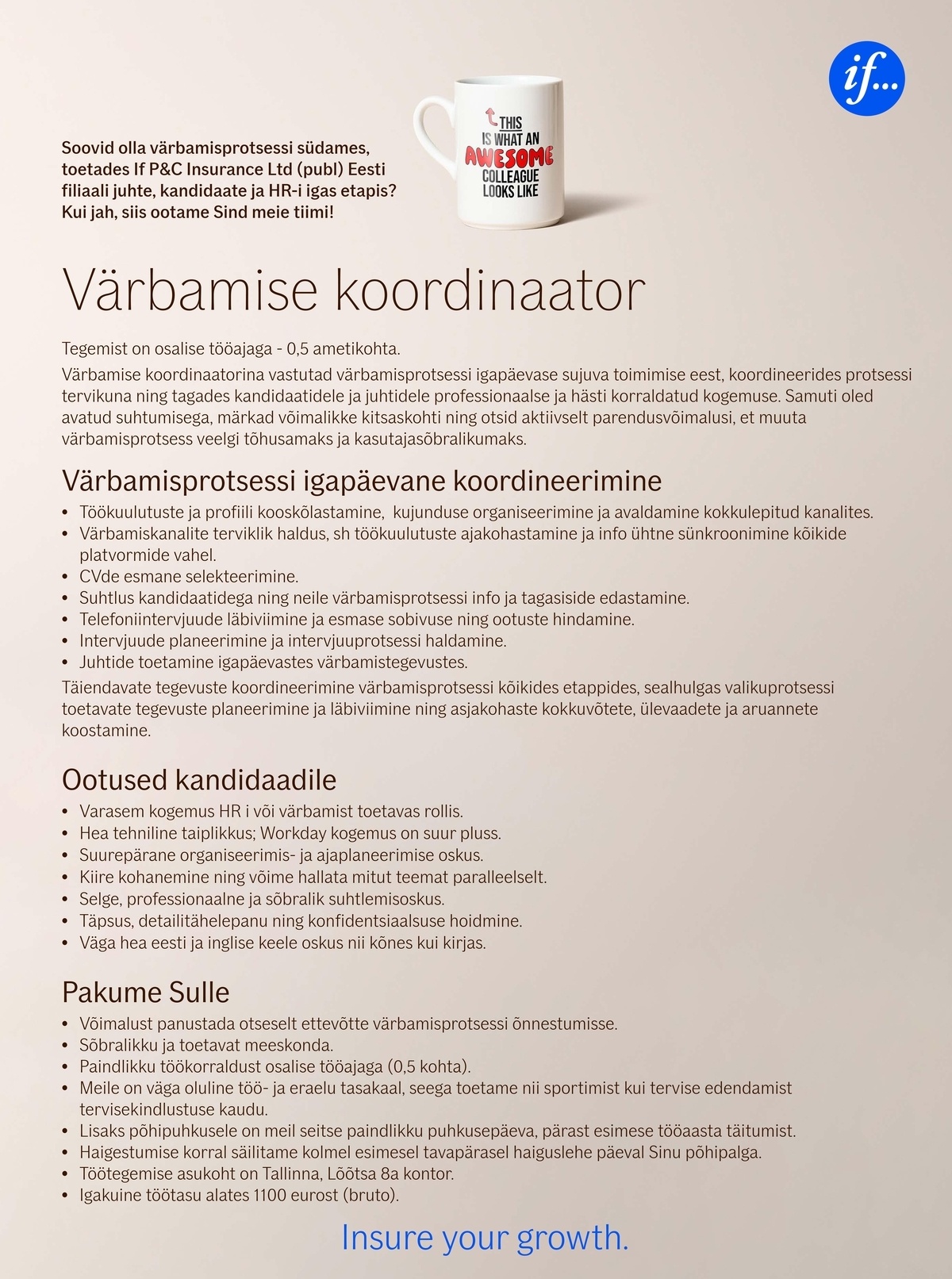 IF P&C Insurance Ltd (publ) Eesti filiaal Värbamise koordinaator
