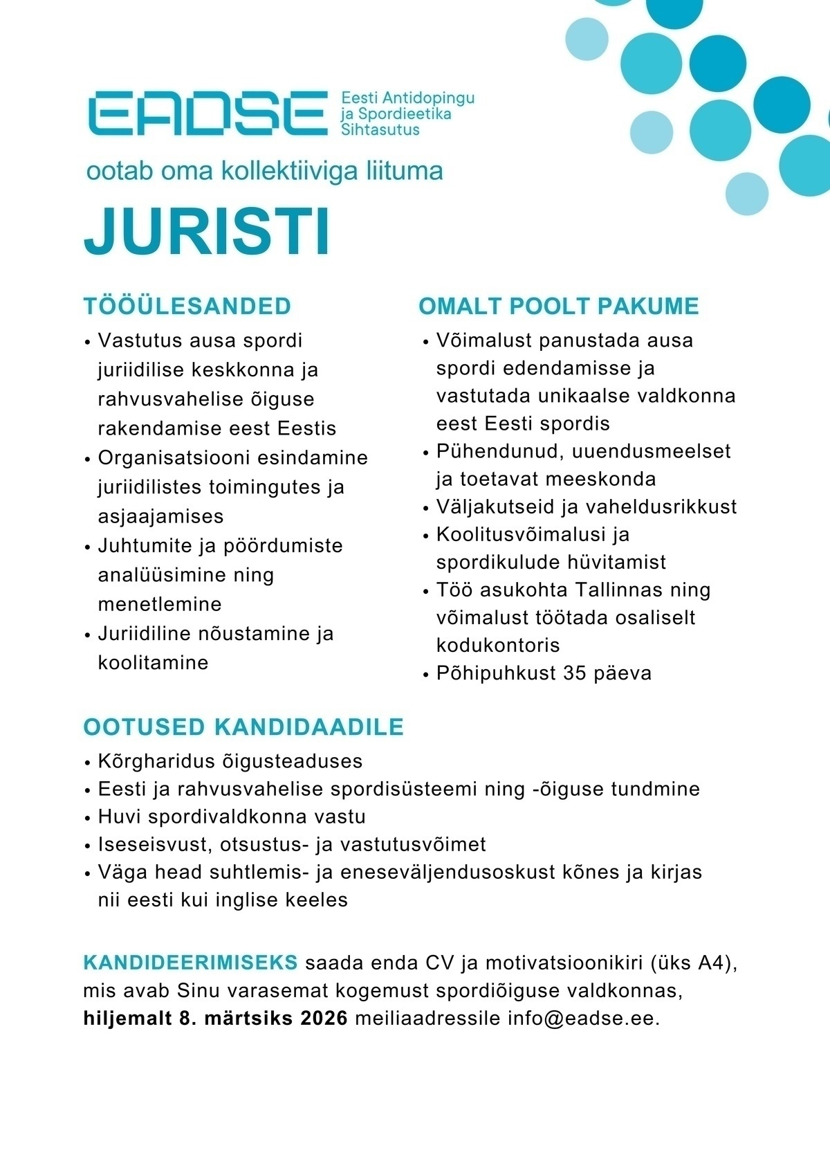 Eesti Antidopingu ja Spordieetika Sihtasutus Jurist