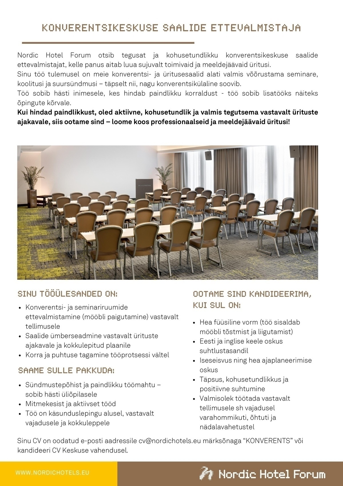 Nordic Hotels OÜ Konverentsikeskuse saalide ettevalmistaja