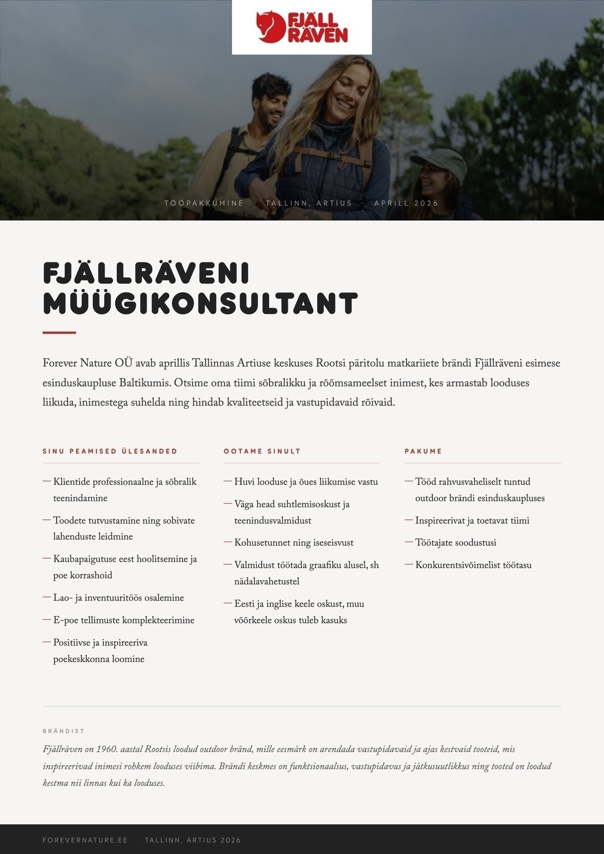 Forever Nature OÜ Fjällräveni müügiesindaja