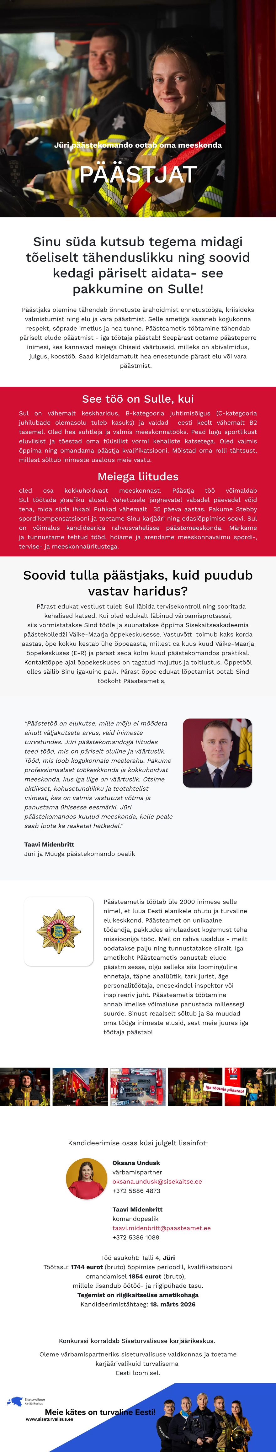 Siseturvalisuse karjäärikeskus Jüri päästekomando päästja