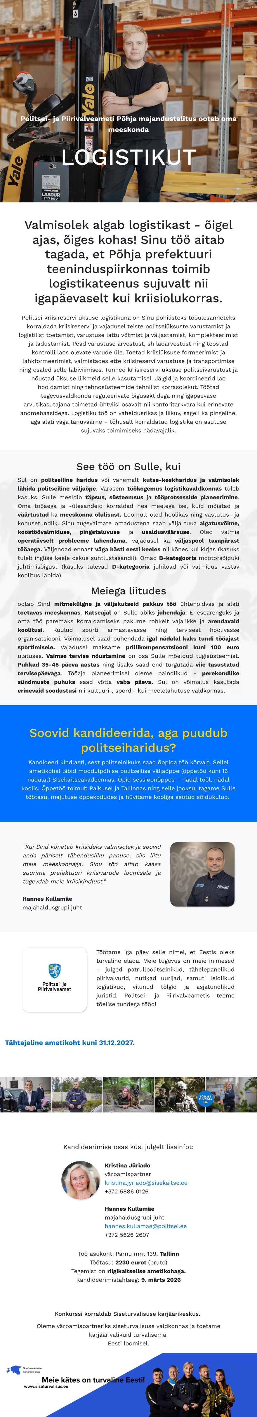 Siseturvalisuse karjäärikeskus Põhja majandustalituse kriisireservi logistik